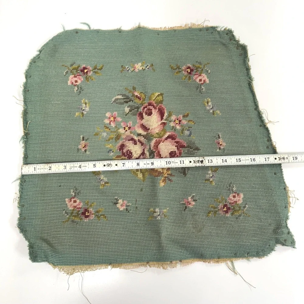 Vintage needlepoint tapestry floral decor
